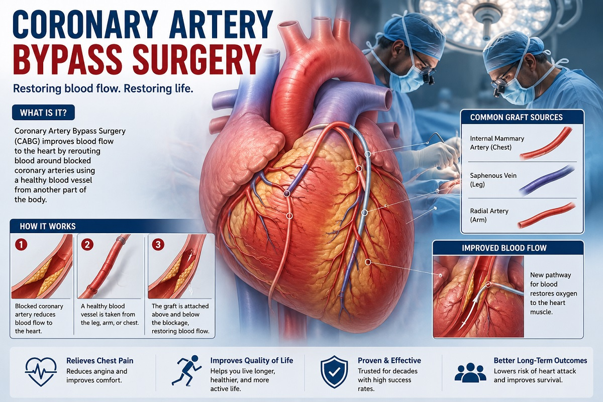 Coronary artery bypass surgery, CABG surgery, Heart bypass surgery, Coronary bypass surgery, Coronary artery bypass grafting